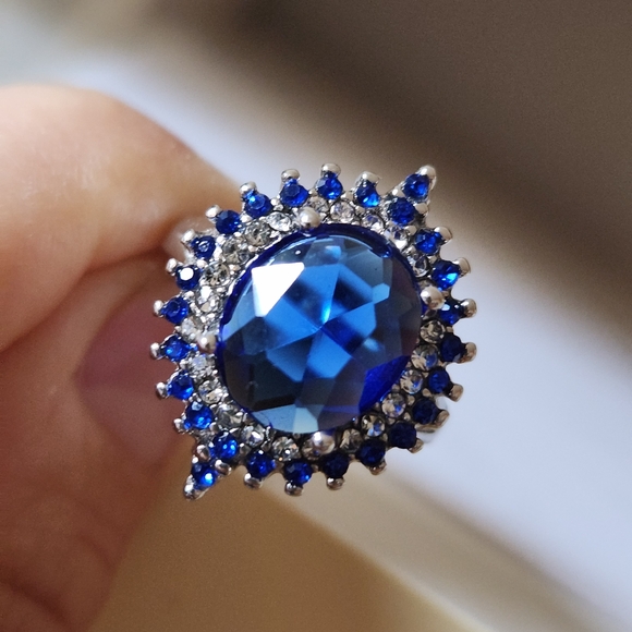Jewelry - New 925 Silver Oval Cut Blue Sapphire Diamond Ring for Women